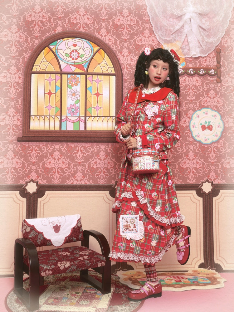 Harajuku Suit Red Suit Jacket Skirt Decora Kei Suit set Lutra Jump