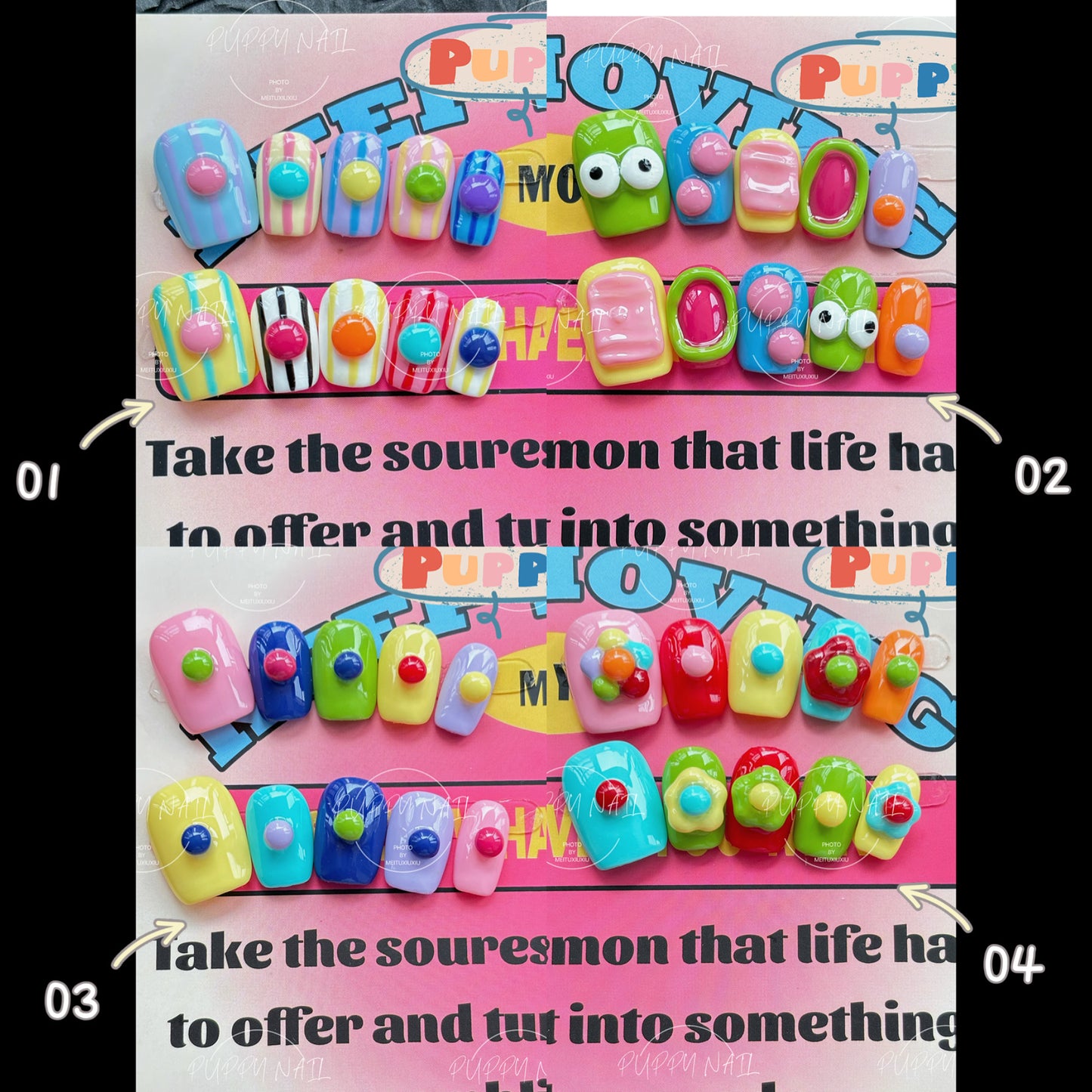 Puppy Rainbow Jelly Bean Hand-Painted 3D Y2K Dopamine Nails NAIL PUPPY