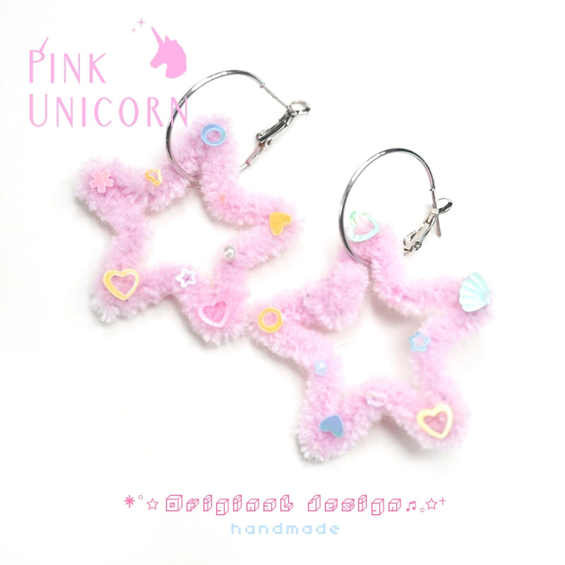 Pink Unicorn Decora Star Plush Earrings earrings pink unicorn