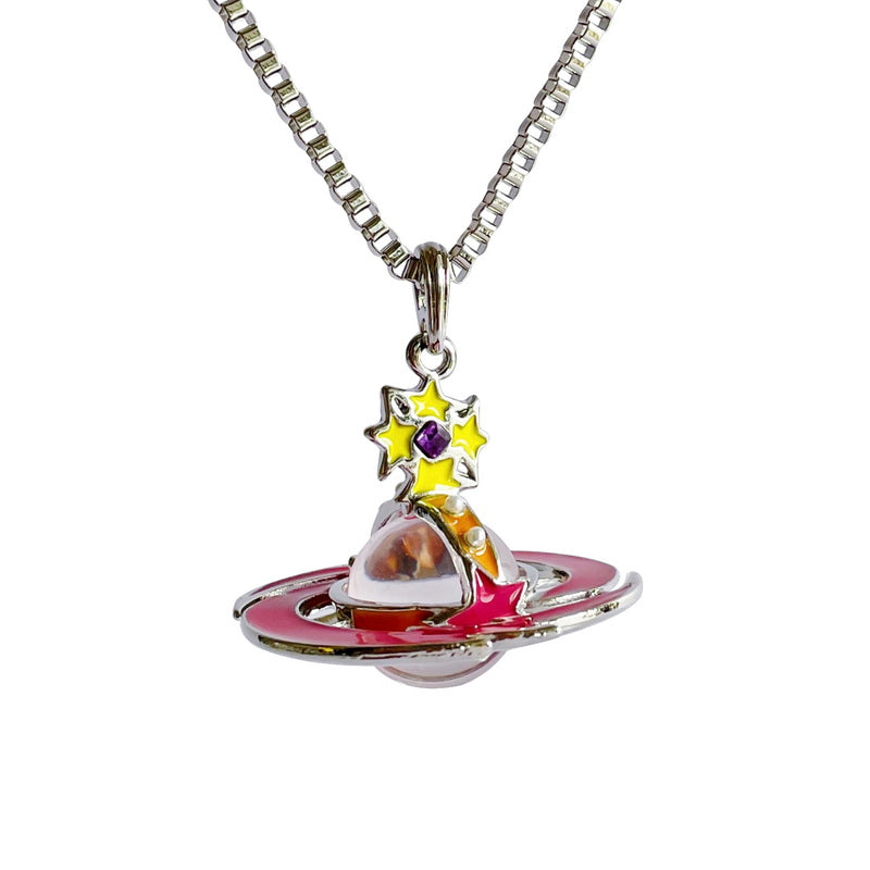 Harajuku Necklace Yaya Saturn Necklace – Silver K-Gold Plated Alloy & Glass Orb necklace strangelab