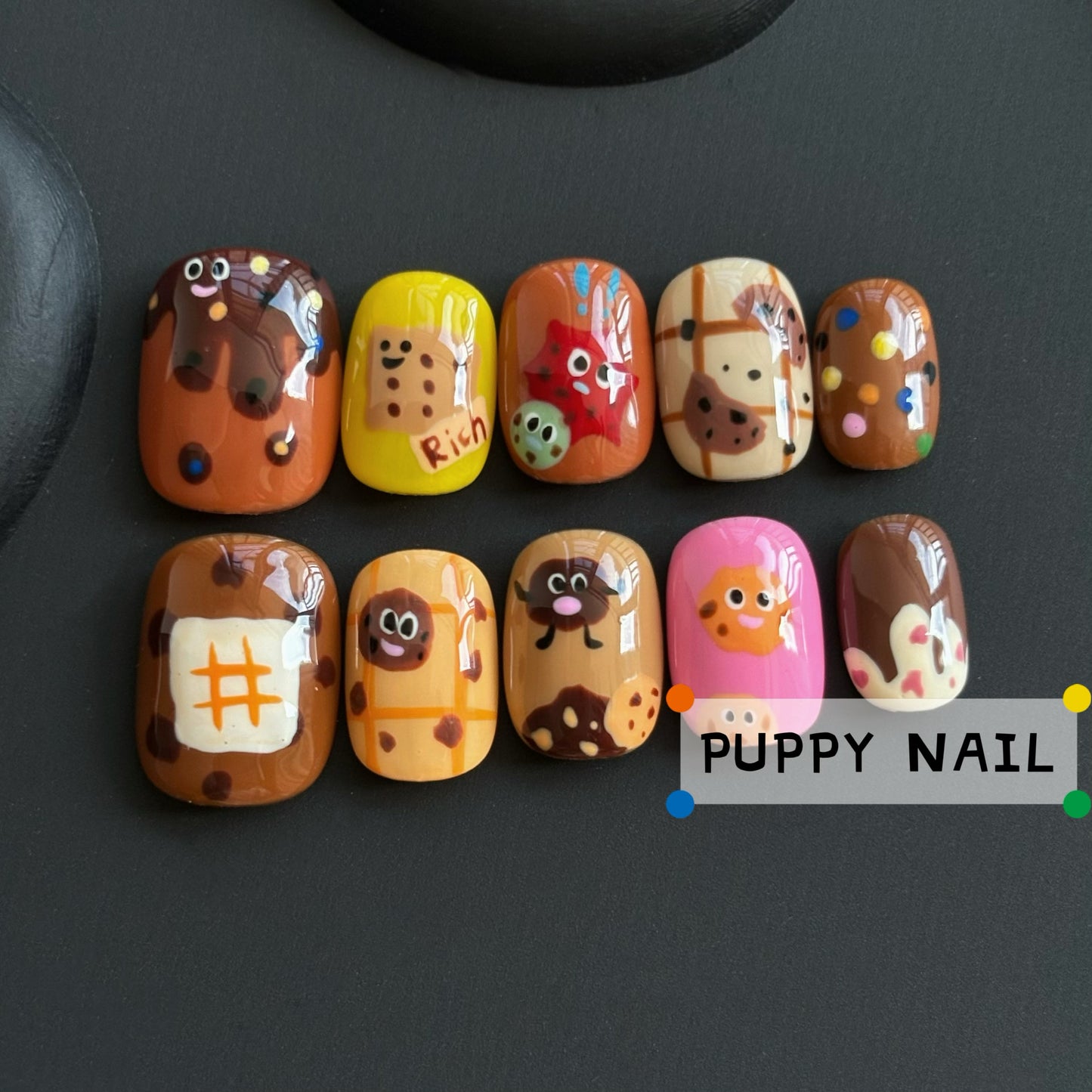 Puppy Chocolate Cookie Hand-Painted Wearable Nail Art NAILS PUPPY