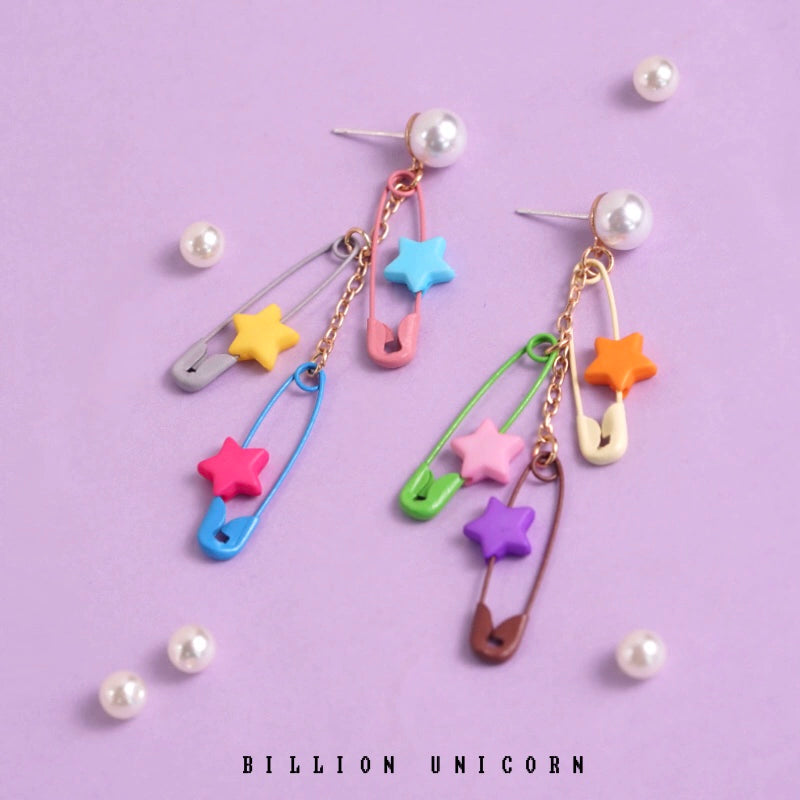Pink Unicorn Decora Dopamine Pin Star Earrings earrings pink unicorn S925 Silver stud earrings (about 6cm long)