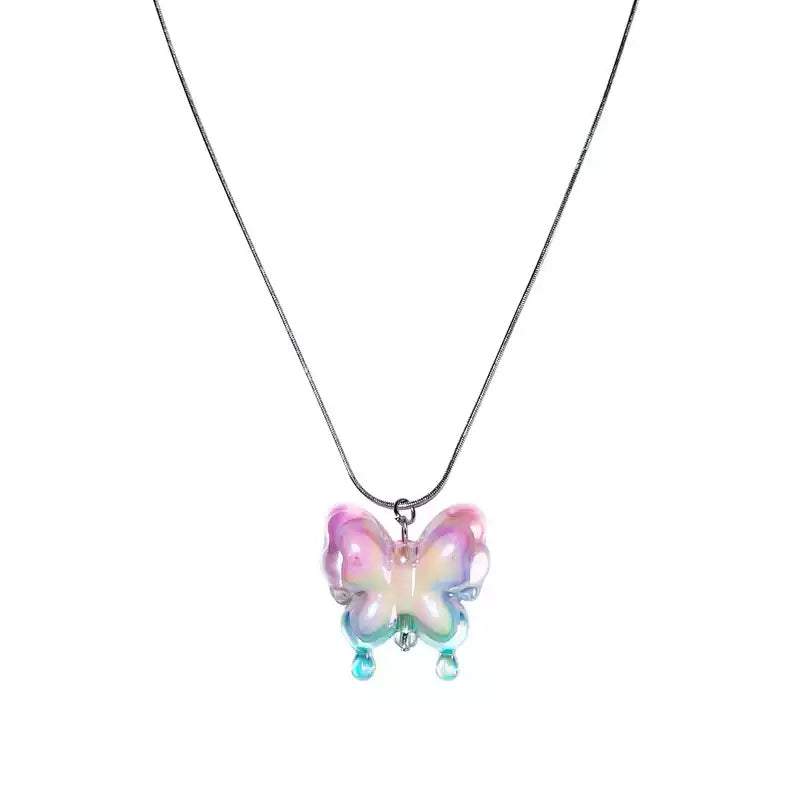 Harajuku Y2K Necklace Ice Clear Butterfly Necklace – Silver Acrylic & Titanium Steel necklace strangelab