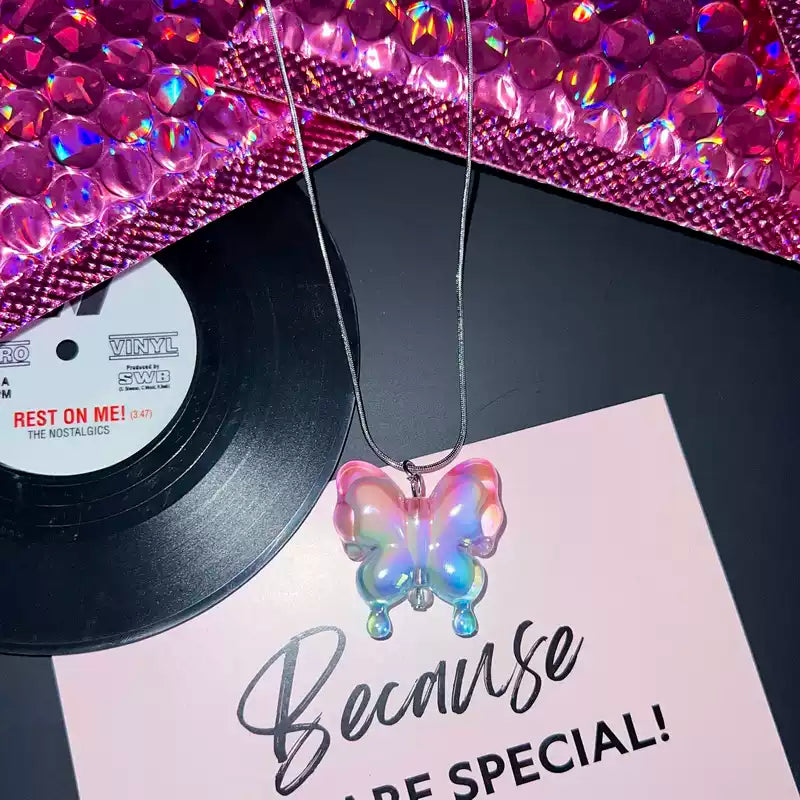 Harajuku Y2K Necklace Ice Clear Butterfly Necklace – Silver Acrylic & Titanium Steel necklace strangelab