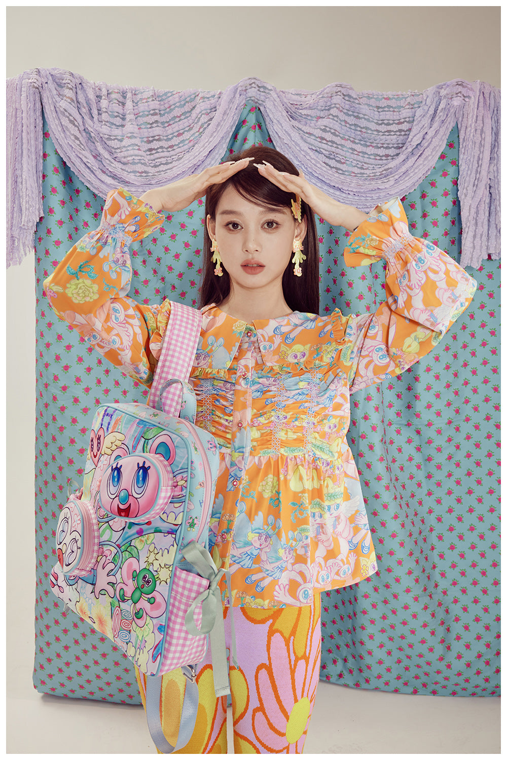 Harajuku Shirt Orange Angel Shirt Cute Cartoon Shirt Ruffled Print Shirt shirt tntntutu