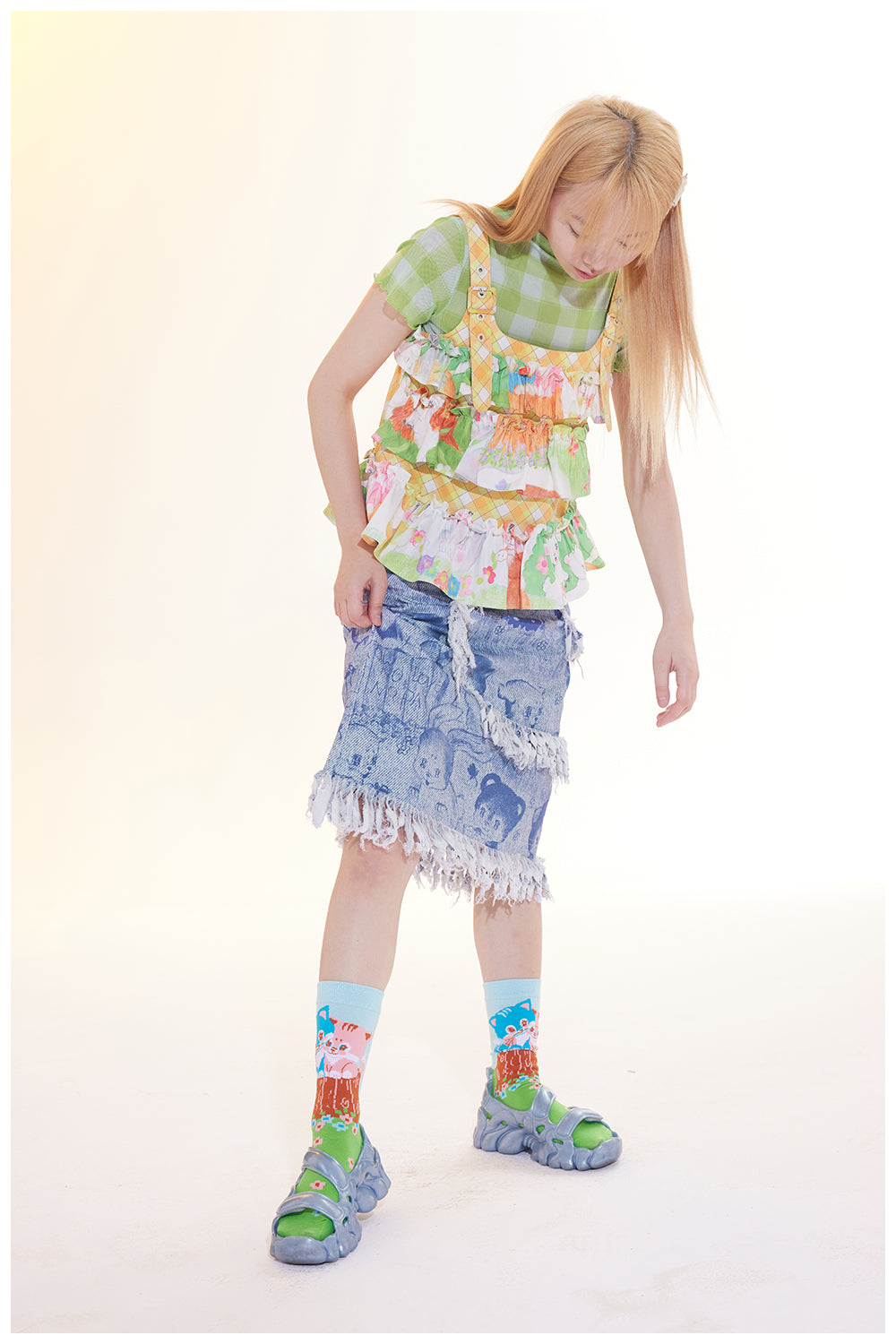 Harajuku Top Yellow Ruffled Sleeveless Top Adjustable Shoulder Strap Top tank top tntntutu