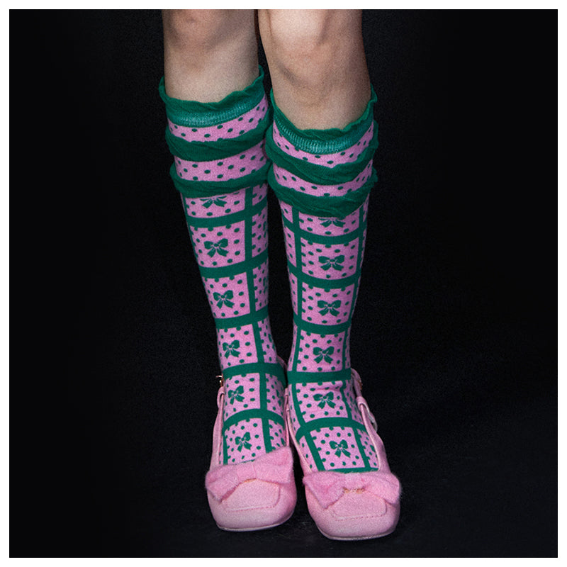 Harajuku Socks Ruffle Plaid Socks Bow Socks Stacked 3 Pairs Socks sock tntntutu