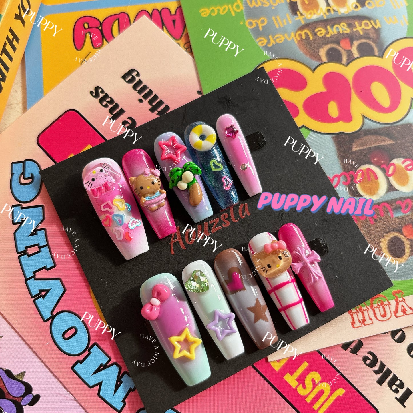 Puppy Colorful Tyrande Y2K Sexy Kitty Long Nails | Dopamine Wearable Doll Nails NAIL PUPPY