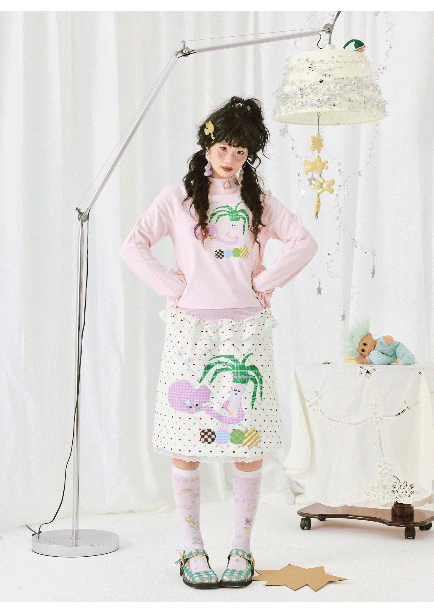 Harajuku T-shirt Pink Cotton Feel Colorful Print Long Sleeve Crop T-Shirt shirt HELPHELP