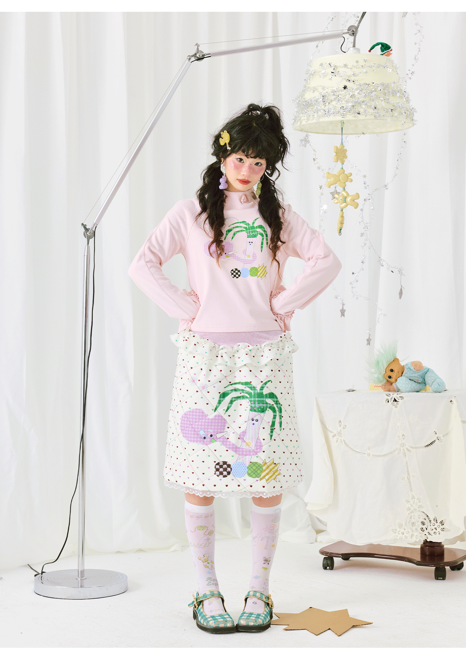 Harajuku T-shirt Pink Cotton Feel Colorful Print Long Sleeve Crop T-Shirt shirt HELPHELP