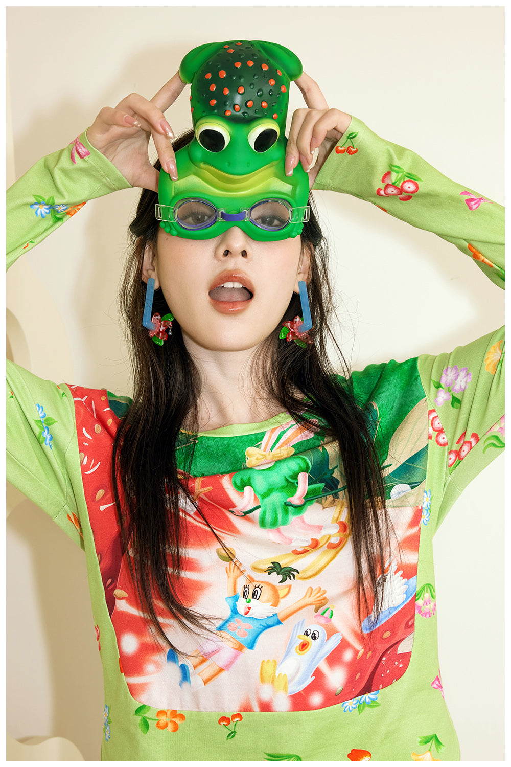 Harajuku Shirt Green Shirt Strawberry Shirt Long Sleeve Shirt Animal Print Shirt shirt tntntutu