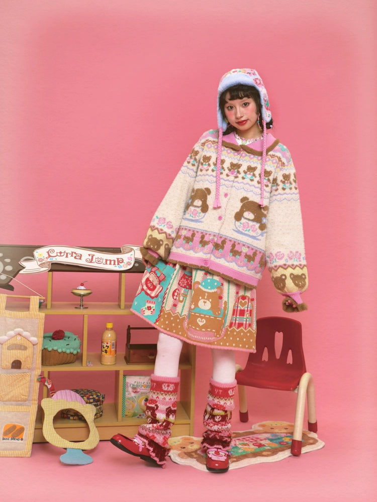 Harajuku Cardigan Teacup Bear Fair Isle Cardigan Faux Mink Trim Cardigan Ivory Knit Cardigan cardigan Lutra Jump