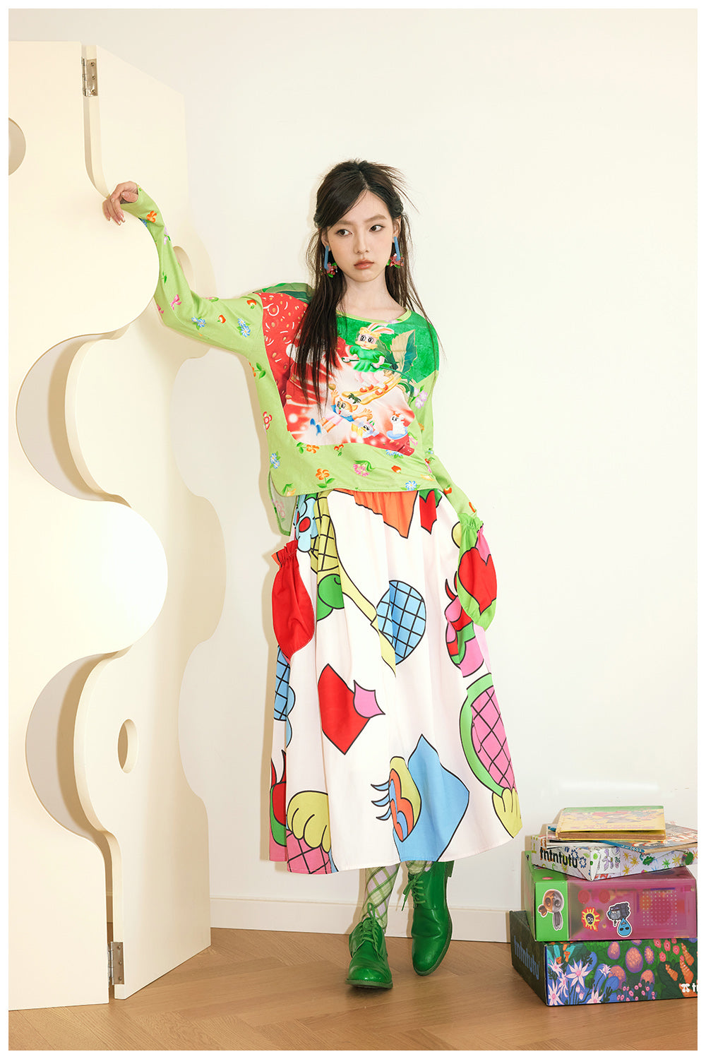 Harajuku Shirt Green Shirt Strawberry Shirt Long Sleeve Shirt Animal Print Shirt shirt tntntutu