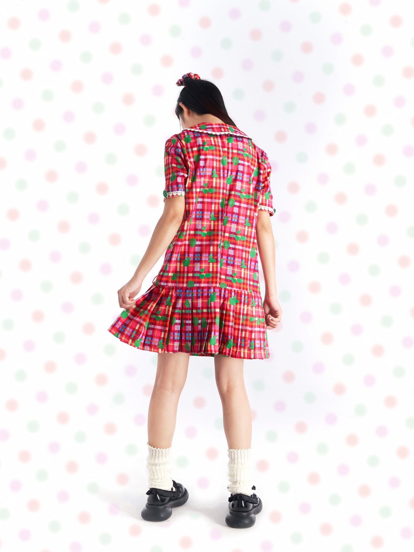 Harajuku Dress Red Pleated Dress Summer Wear Dress dress Fruits