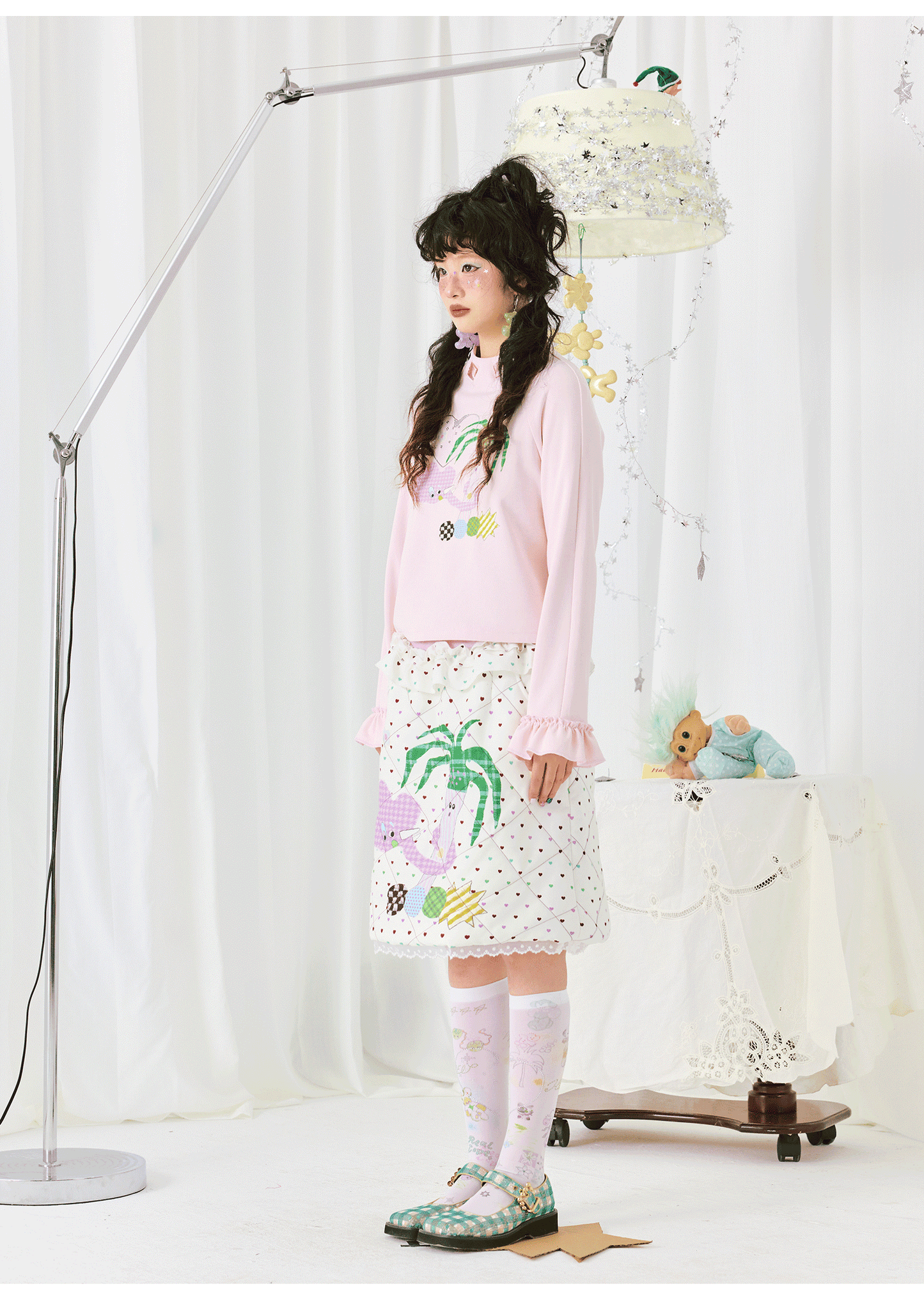 Harajuku T-shirt Pink Cotton Feel Colorful Print Long Sleeve Crop T-Shirt shirt HELPHELP