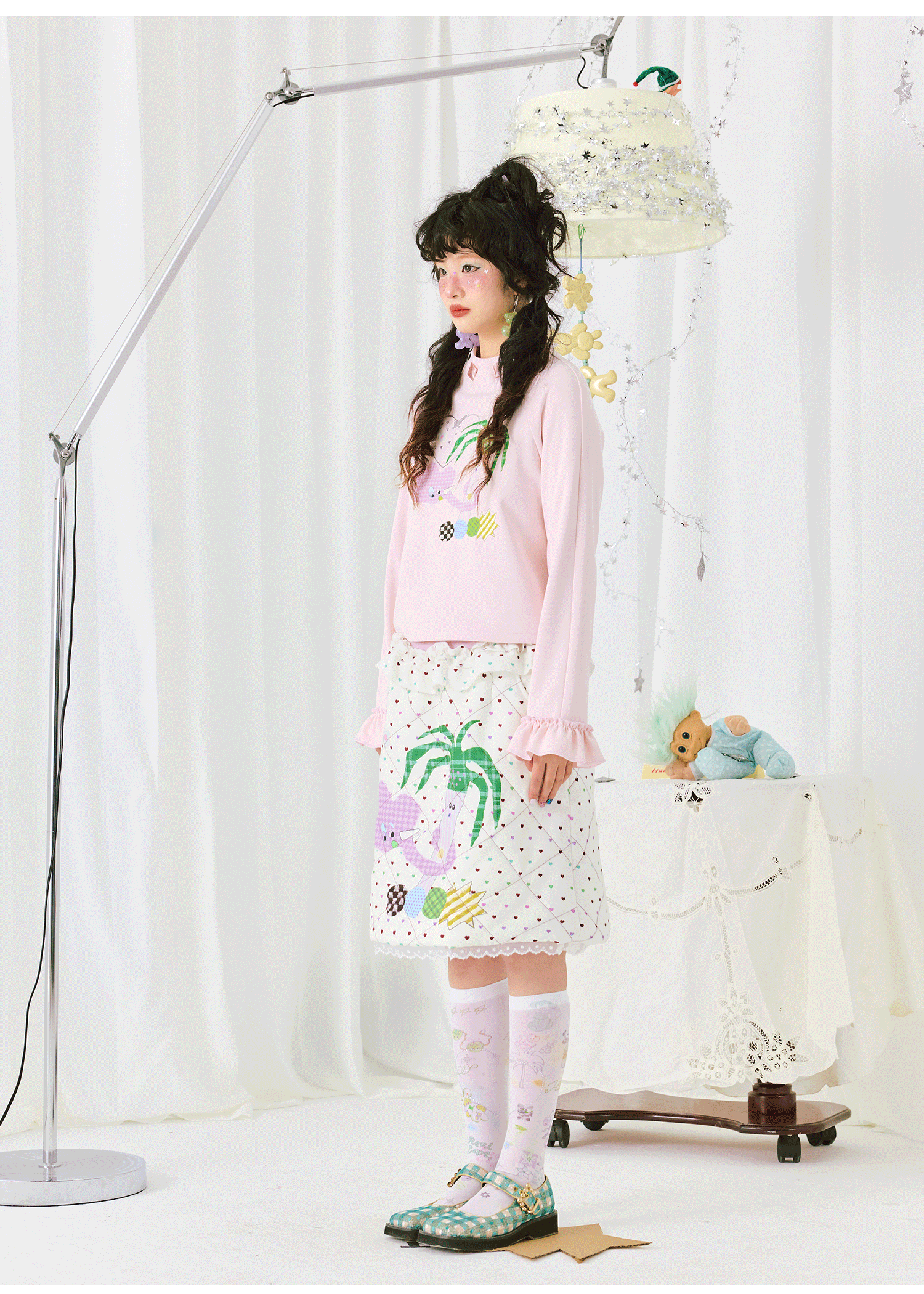 Harajuku T-shirt Pink Cotton Feel Colorful Print Long Sleeve Crop T-Shirt shirt HELPHELP