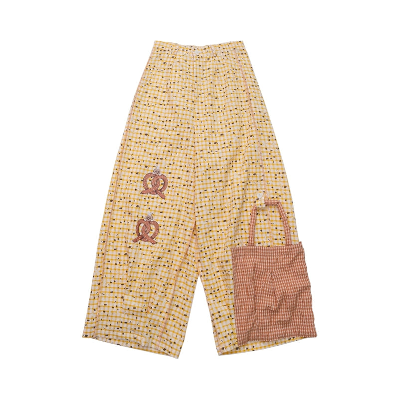 Meugler Lye Bread Basket Asymmetric Print Plaid Wide-Leg Pants PANTS Meugler