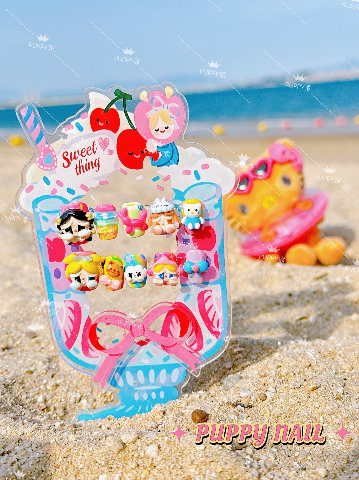 Puppy Crying Doll Ice Cream 3D Wearable Nail Art | Cute Cartoon Dopamine Summer Beach Nails NAILS PUPPY