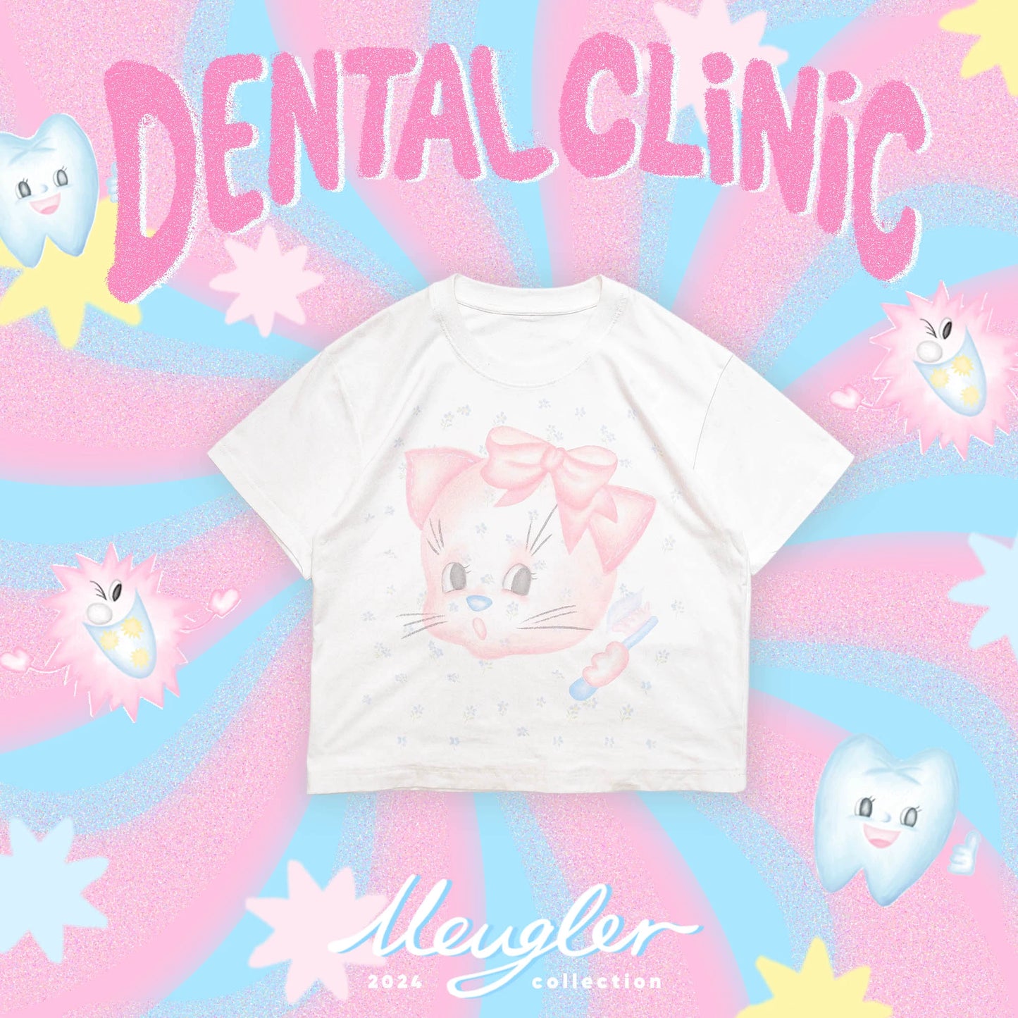 Meugler Misty Dreamy Animal Cat Girl Loose T-Shirt Half-Sleeve Shirt tshirt Meugler floral kitten S