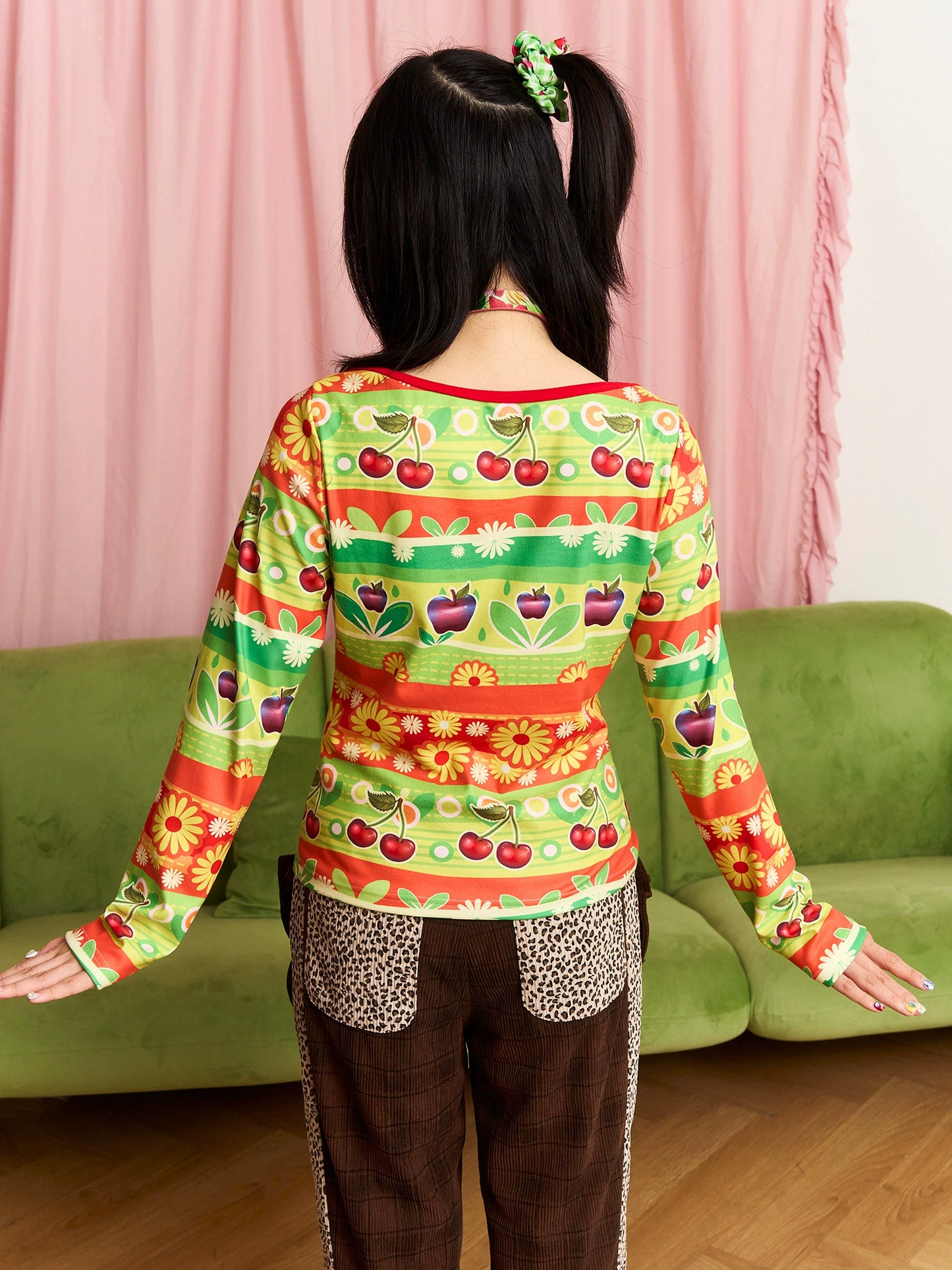 Harajuku Top Line Collar Top Winter Undershirt Long Sleeve Shirt shirt Fruits