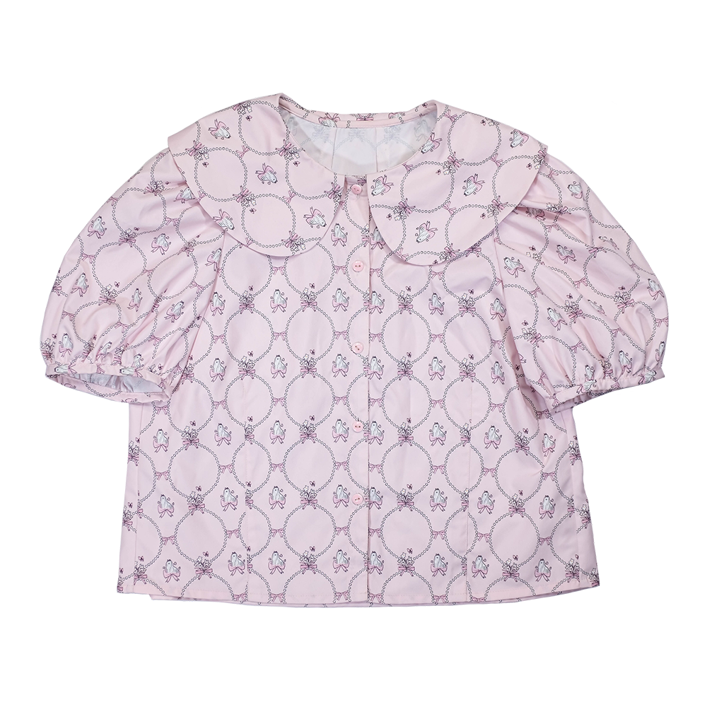 Meugler Decora Kei Shirt Pink Pearl Shirt Puff Sleeves Shirt shirt Meugler
