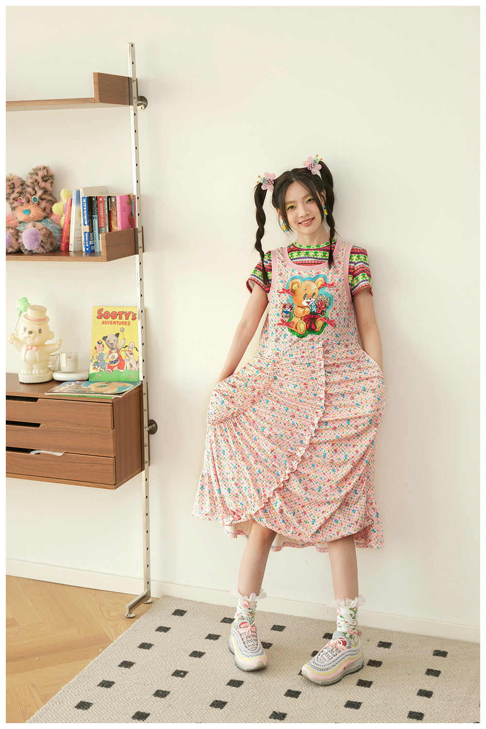 Harajuku Dress Pink Dress Teddy Bear Dress Ruched Dress dress tntntutu