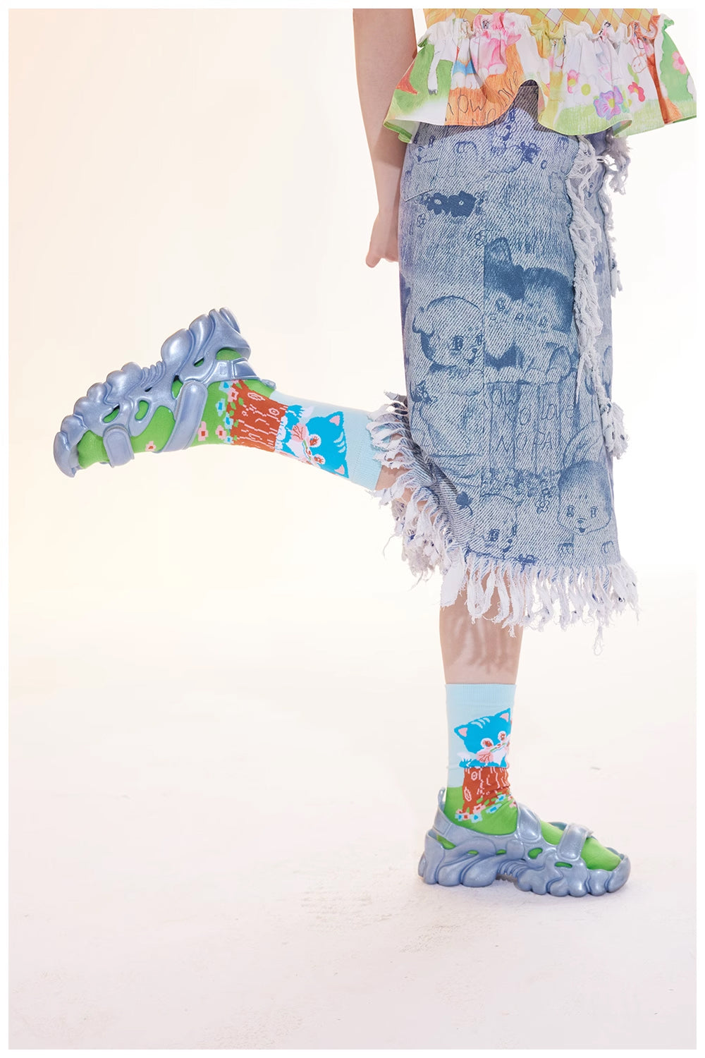 Harajuku Skirt Light Blue Skirt Animal Print Skirt Mid-Length Skirt A-Line Skirt skirt tntntutu