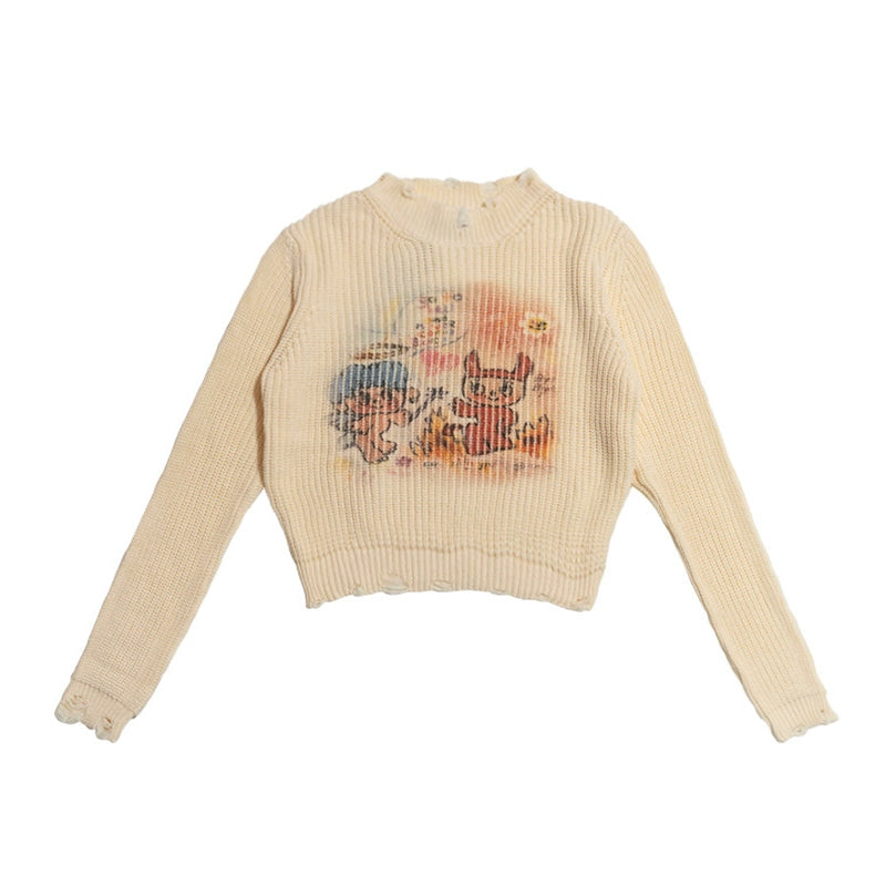 Iscreamcolour Printed Short Sweater Girly Fashion sweater iscreamcolour Angel S