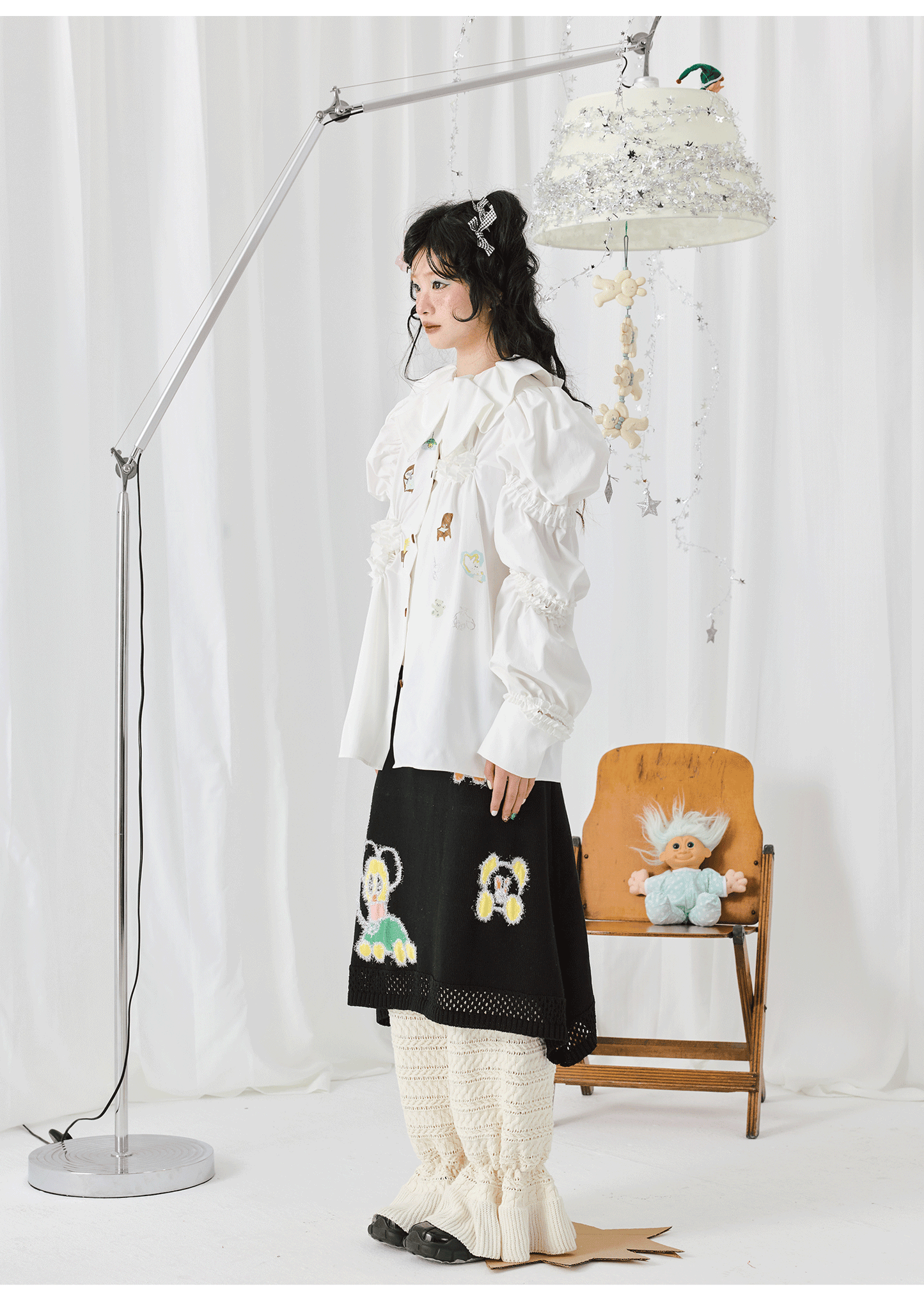 Harajuku Shirt White Shirt Long White Shirt Rhinestone Detailing Shirt shirt HELPHELP