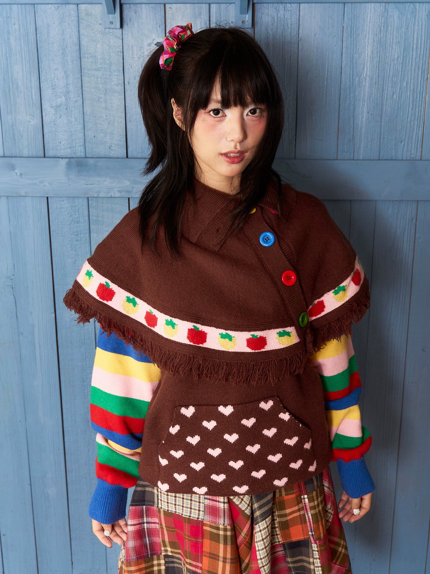 Harajuku Sweater Fruits Chocolate Strawberry Tassel Cape Brown Winter Sweater sweater Fruits