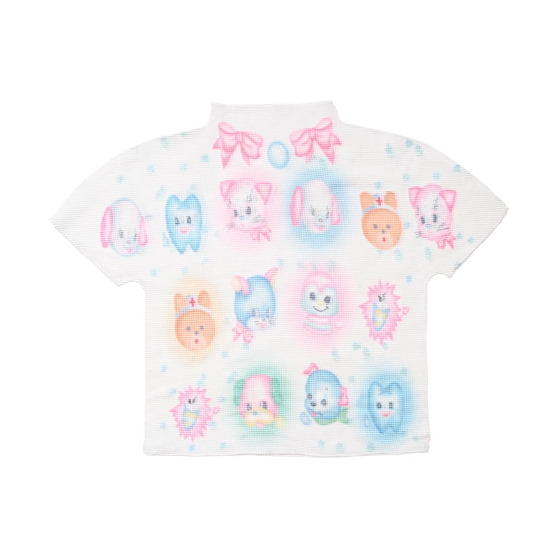 Meugler Dreamy Animal Print Frilled Short Sleeve T-shirt - Misty Girl's Tencel Top with Pearl Bow Detail tshirt Meugler