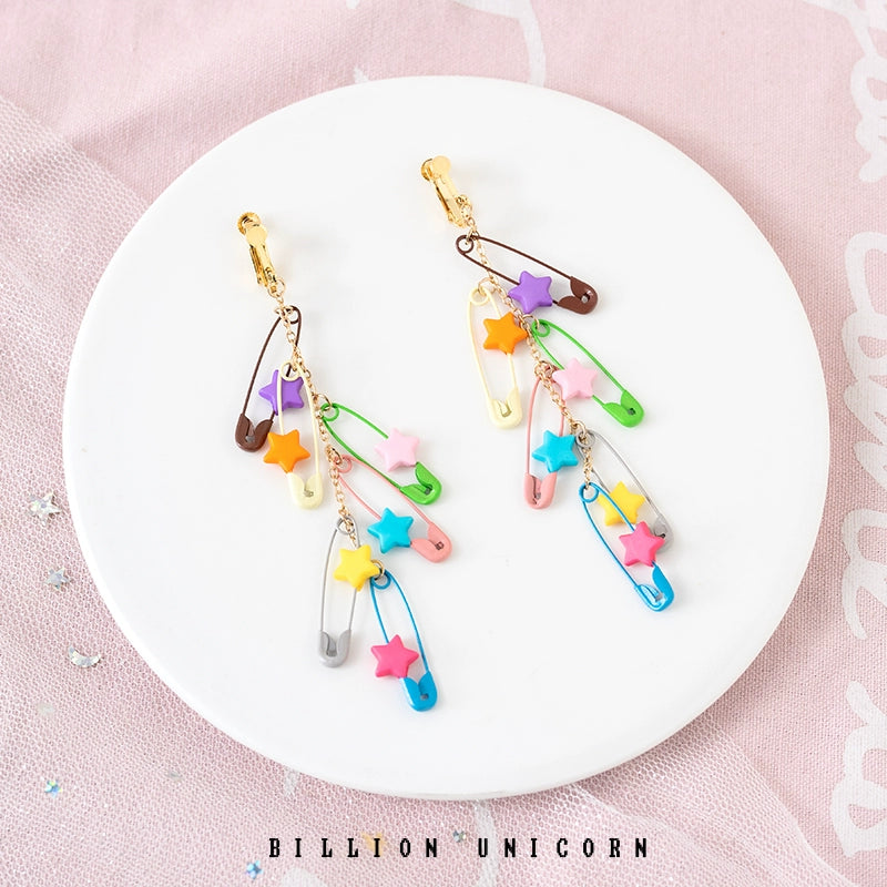 Pink Unicorn Decora Dopamine Pin Star Earrings earrings pink unicorn Golden stud earrings (about 9cm long)