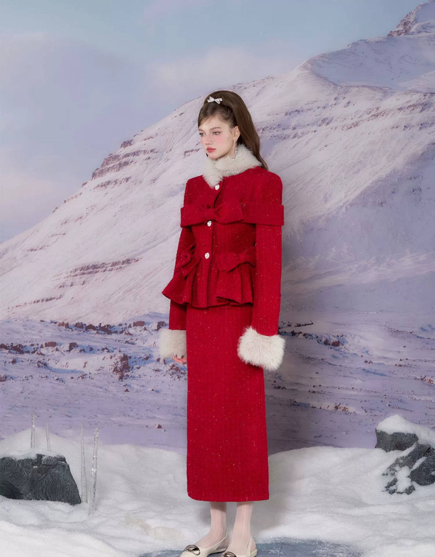 YZZI HE Fancy Red Coat Skirt Suit dress YZZI HE