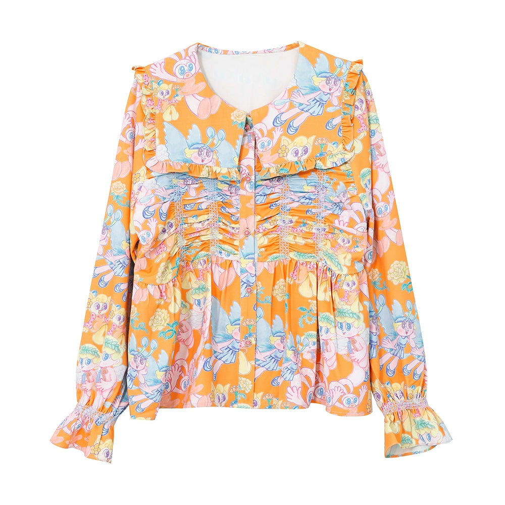 Harajuku Shirt Orange Angel Shirt Cute Cartoon Shirt Ruffled Print Shirt shirt tntntutu