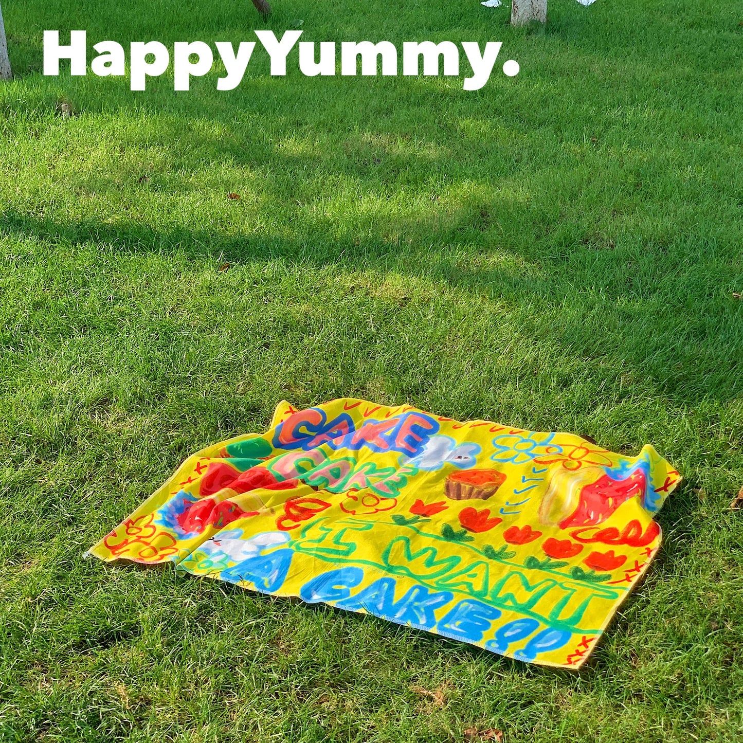 Harajuku Mat Lemon Yellow Mat Graffiti Picnic Mat Cartoon Mat tapestry HappyYummy