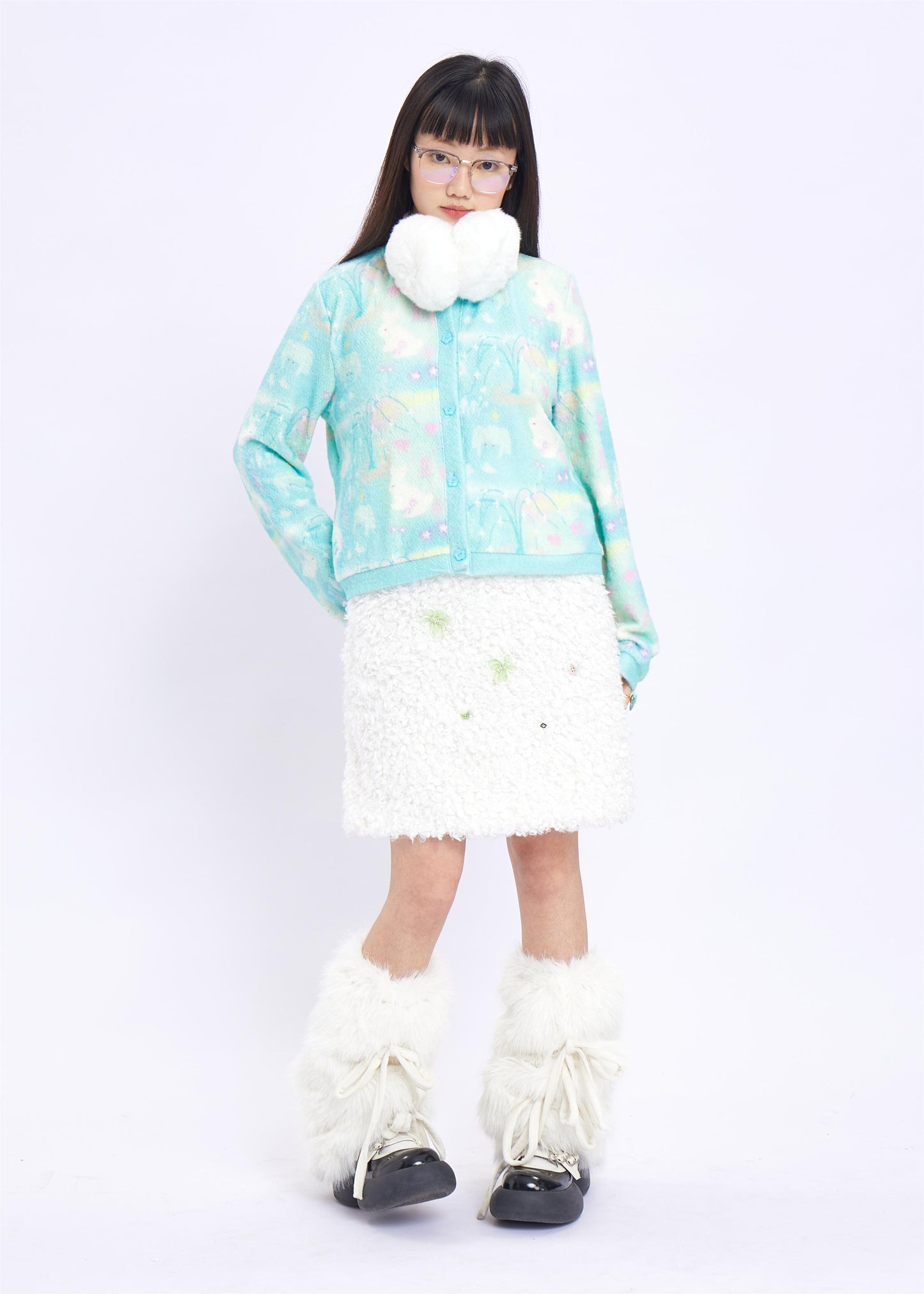 Harajuku Cardigan Light Green Cardigan Knitted Rabbit Cardigan Long Sleeve Crewneck Cardigan cardigan Moon Meadow