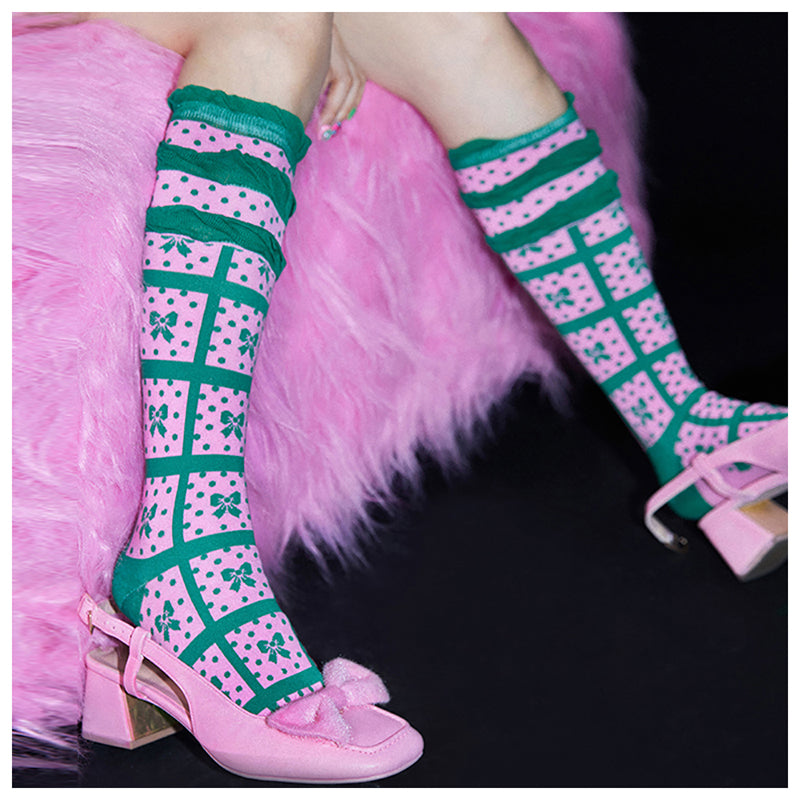 Harajuku Socks Ruffle Plaid Socks Bow Socks Stacked 3 Pairs Socks sock tntntutu