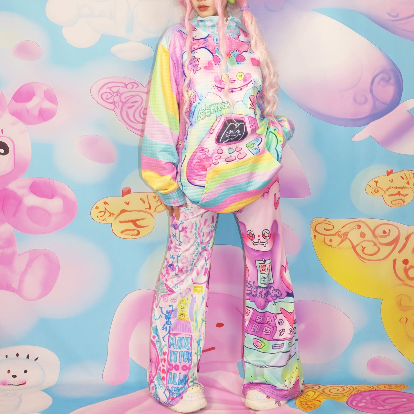 Leerroo Colorful Pants Decora Fashion Pants Summer Bell-bottoms pants Leerroo