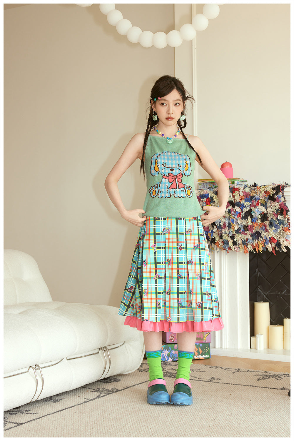 Harajuku Green Skirt Pleated Skirt Cute Animal Print Skirt skirt tntntutu