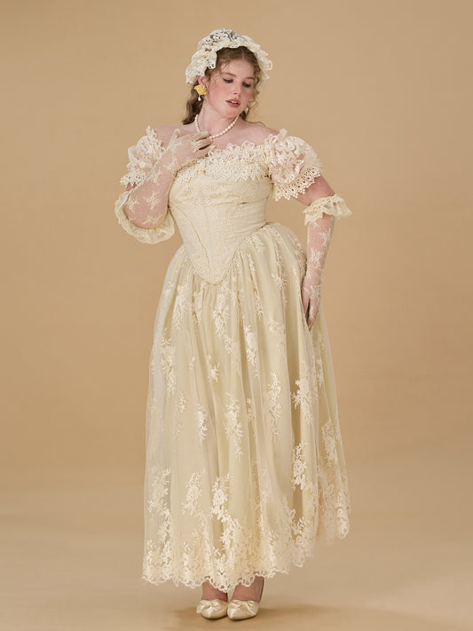 Plus Size Dress Vintage French Lace Corset Dress – Regal Court-Inspired Bridal Gown | LaceMade dress LaceMade
