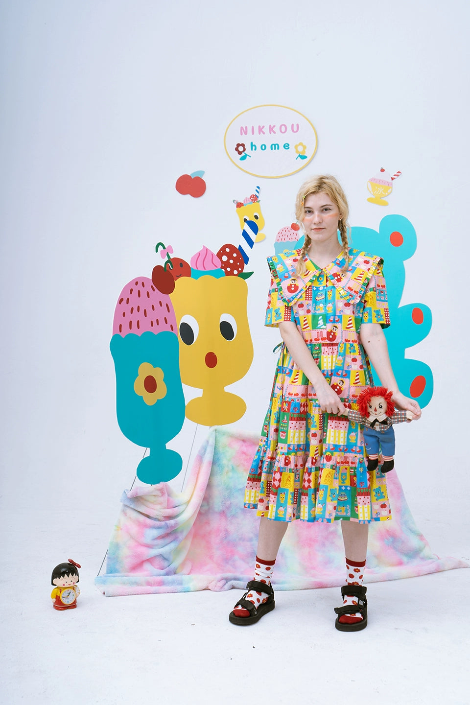 Harajuku Dress Colorful Printed Dress Decora Fashion Printed Dress dress Nikkou home