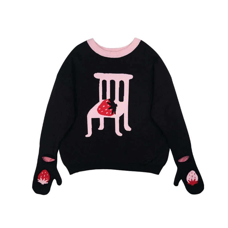 Meugler Forest Secret Strawberry Chair Fingerless Sleeve Sweater sweater Meugler