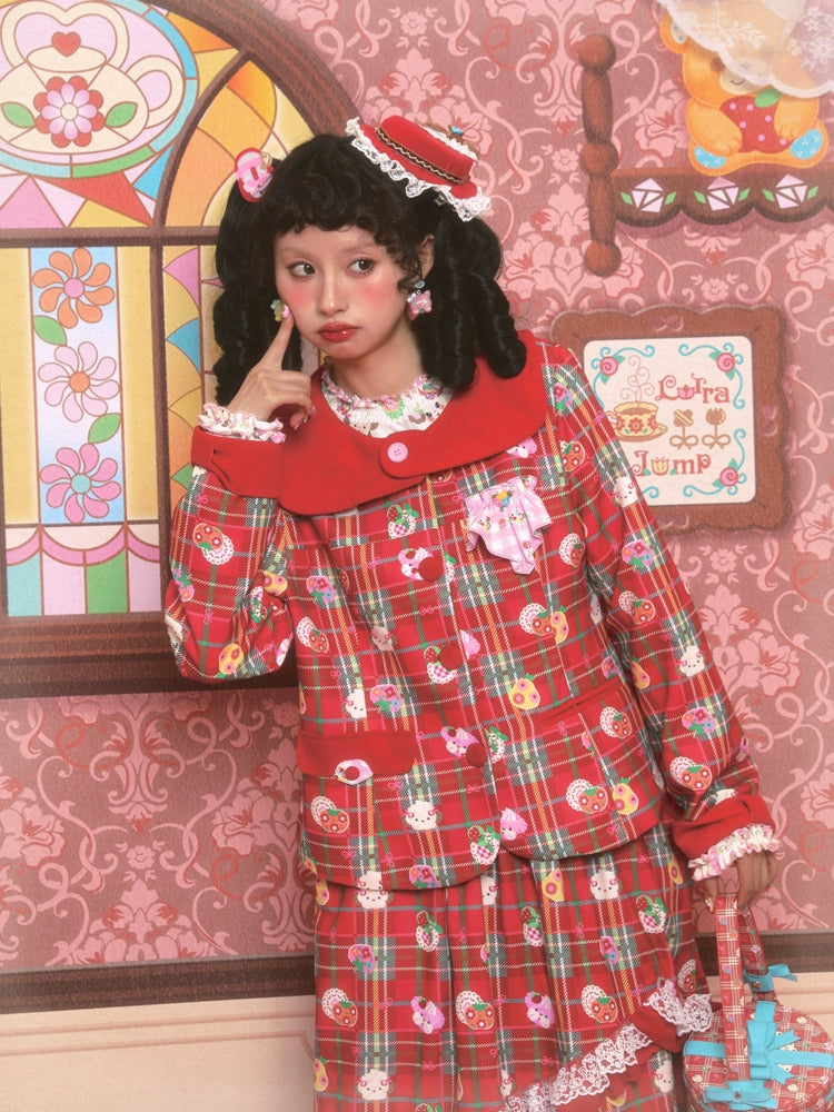 Harajuku Suit Red Suit Jacket Skirt Decora Kei Suit set Lutra Jump
