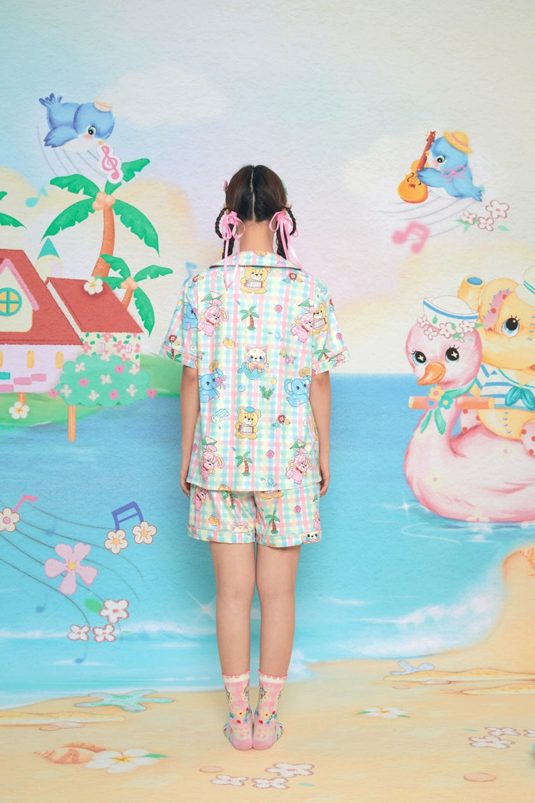 Harajuku Pajama Plaid Animal Print Pajama Soft Pajama Milk Silk Pajama pajama Lutra Jump
