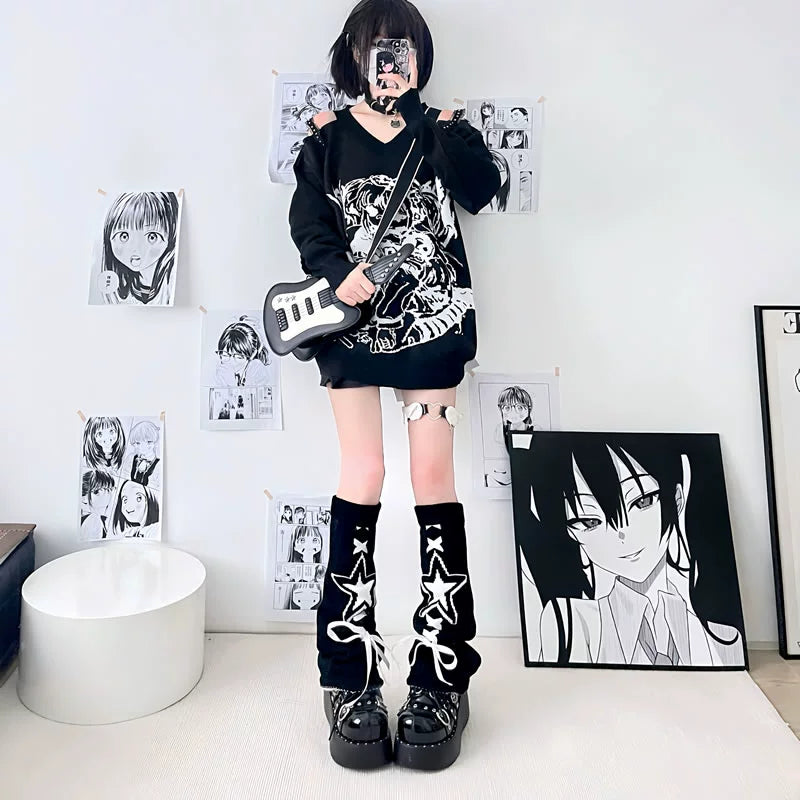 2 Bears Strap Leg Warmers | Pink Calf Ruched Socks | Wide-Leg Star Leg Warmers leg warmmers 2 bears Black White