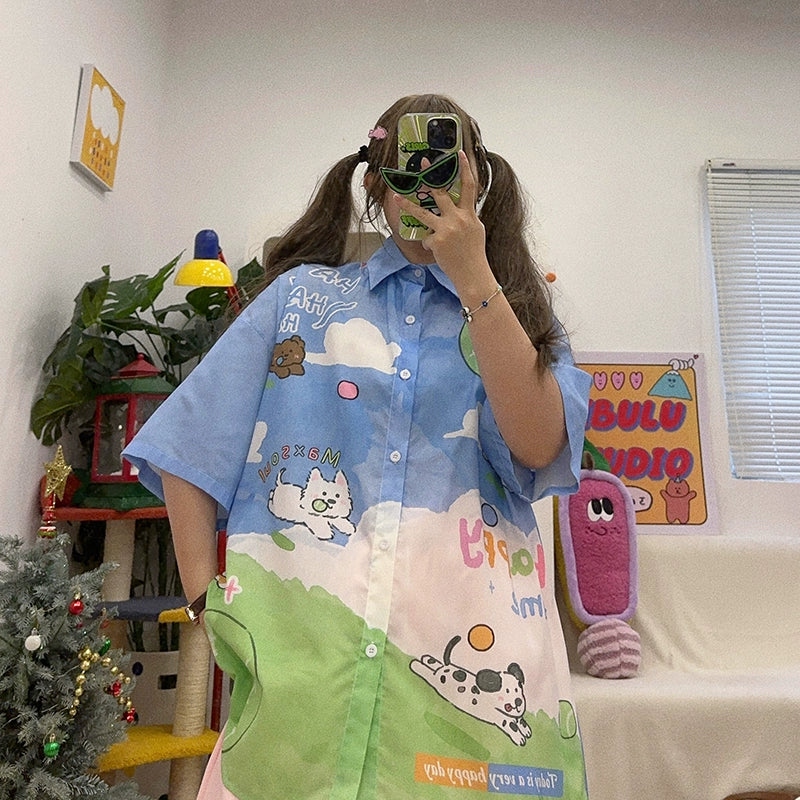 Kidcore Shirt – Puppy Print Relaxed Fit shirt BIBULU