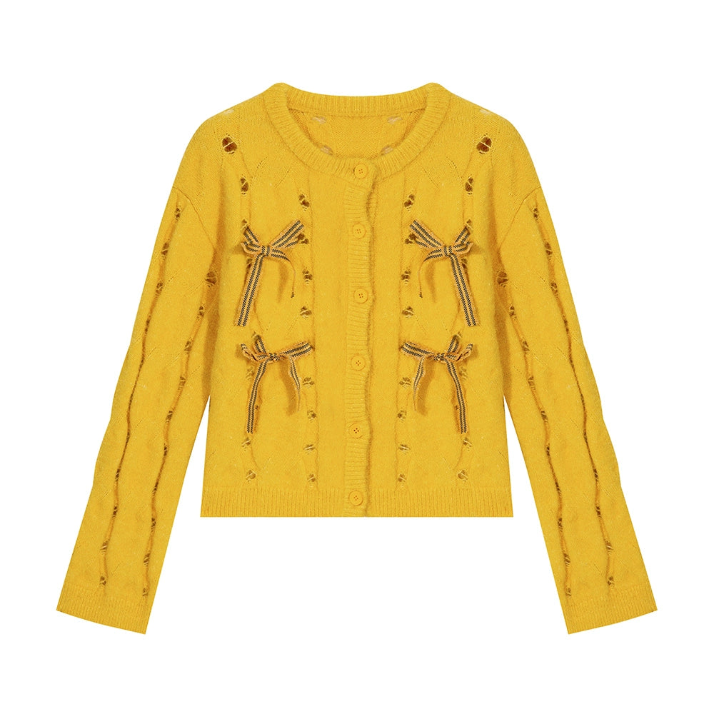 Harajuku Cardigan Decora Fashion Cardigan Bow Cardigan Knitting Cardigan cardigan tntntutu Yellow S