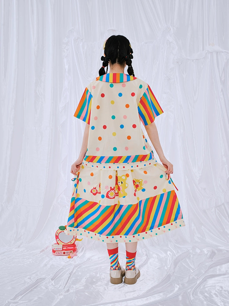 Harajuku Skirt Rainbow Print Skirt Decora Fashion Skirt skirt Nikkou home