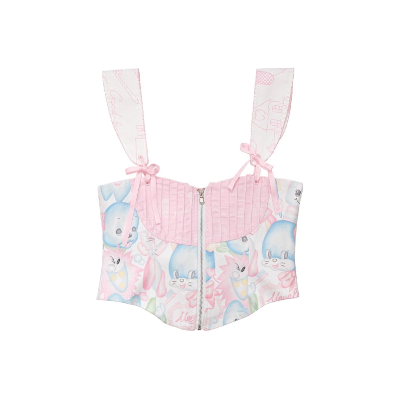 Meugler Animal Print Tie-up Corset Waist Cincher Lolita Waist Belt corset Meugler