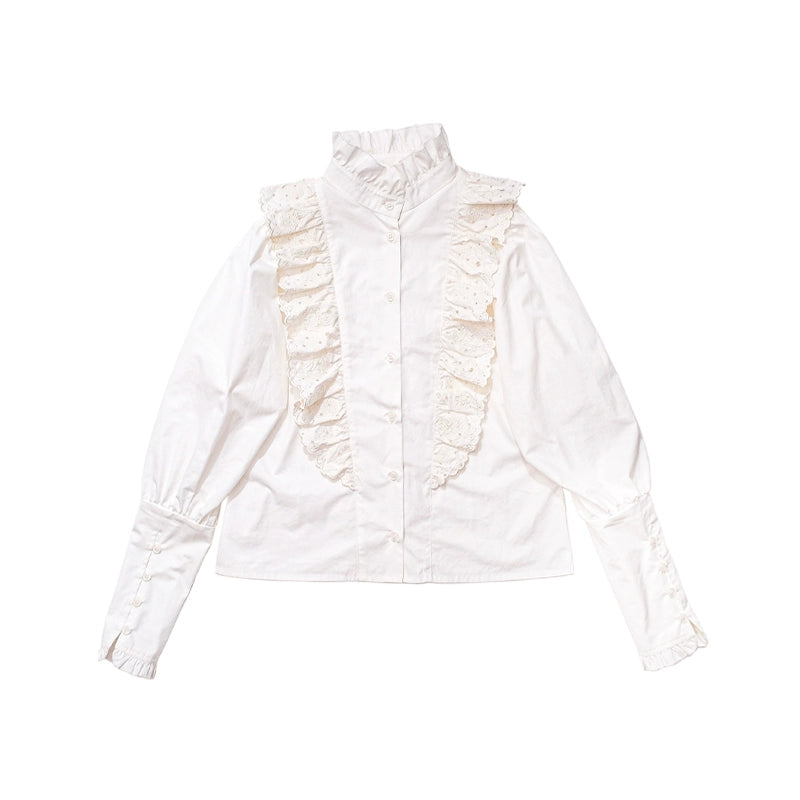 Meugler Vintage Embroidered Lace Shirt High-neck Antique Sleeves Blouse shirt Meugler